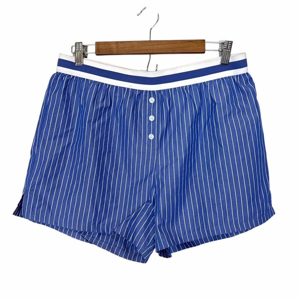 Caroline Constas boxer Shorts Womens Medium Blue White pin Striped Elastic Waist